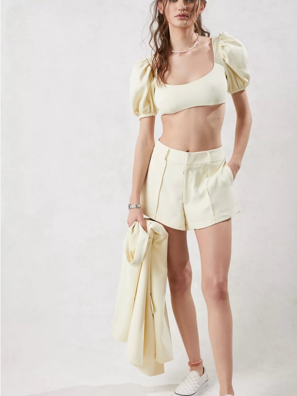 For Love & Lemons Cream High-Waist Tailored Shorts Courtney Set